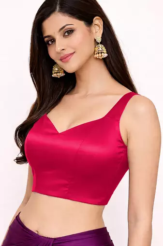 Women's pink dhupion silk embroidery sequence work blouse choli stylish saree blouse