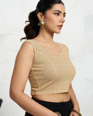 Polyester elastane zari stretchable sleeveless ready to wear blouse for women 3