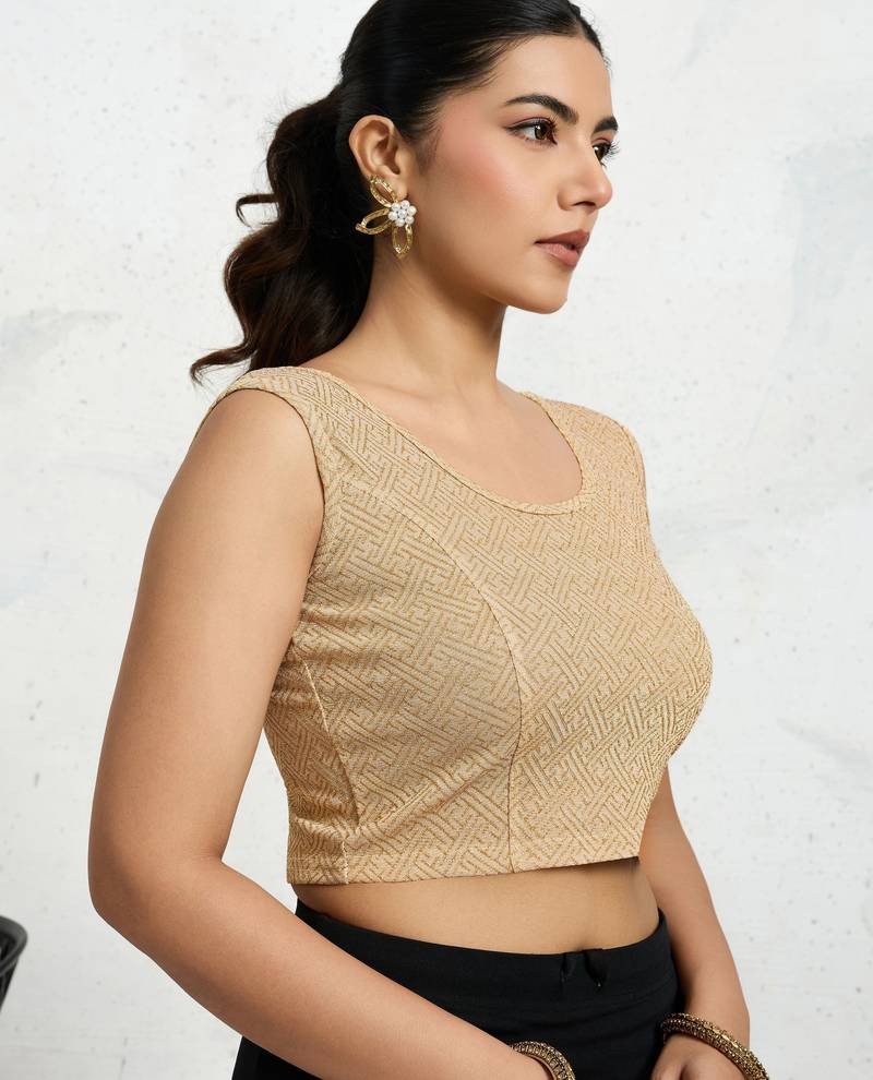 Polyester elastane zari stretchable sleeveless ready to wear blouse for women