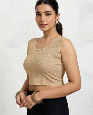 Polyester elastane zari stretchable sleeveless ready to wear blouse for women 4
