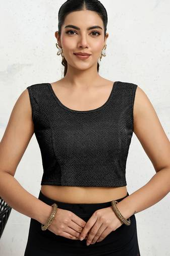 Polyester elastane zari stretchable sleeveless ready to wear blouse for women