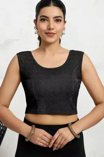 Polyester elastane zari stretchable sleeveless ready to wear blouse for women