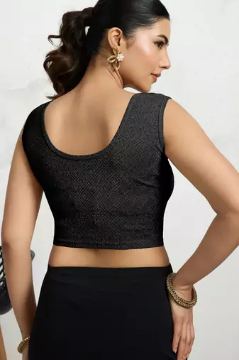 Polyester elastane zari stretchable sleeveless ready to wear blouse for women