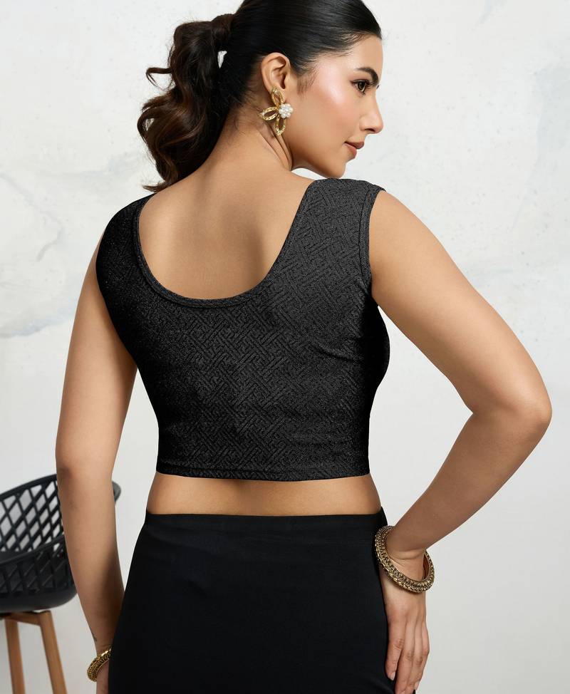 Polyester elastane zari stretchable sleeveless ready to wear blouse for women