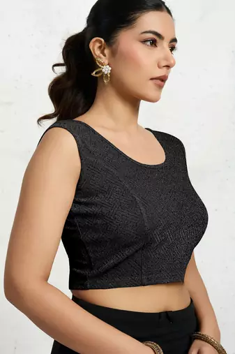 Polyester elastane zari stretchable sleeveless ready to wear blouse for women