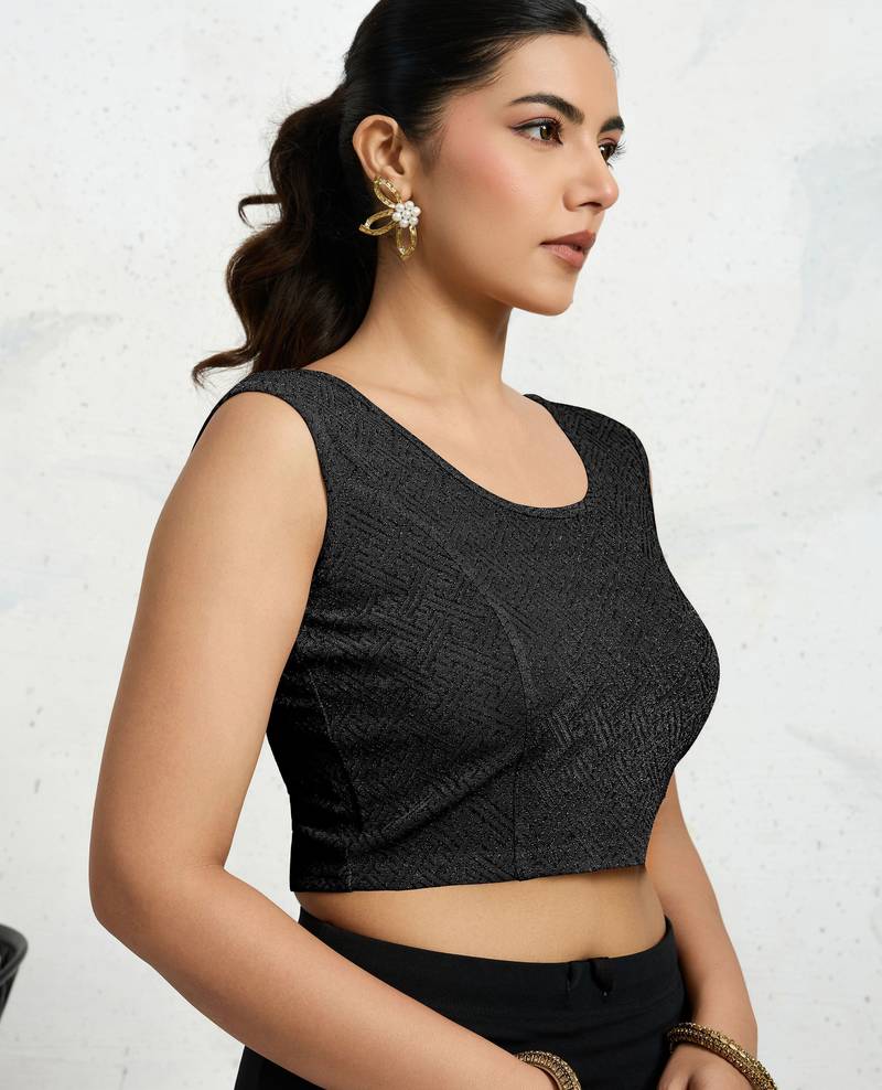 Polyester elastane zari stretchable sleeveless ready to wear blouse for women