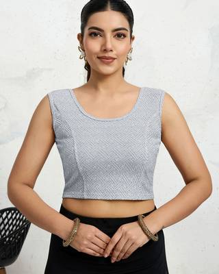 Polyester elastane zari stretchable sleeveless ready to wear blouse for women 1