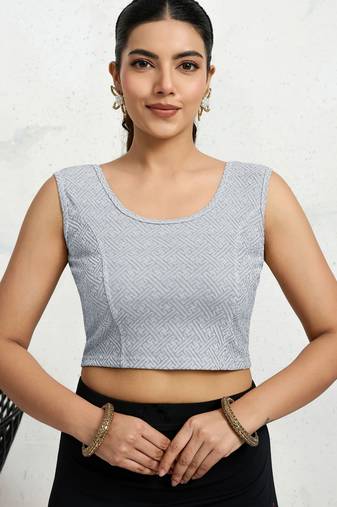 Polyester elastane zari stretchable sleeveless ready to wear blouse for women