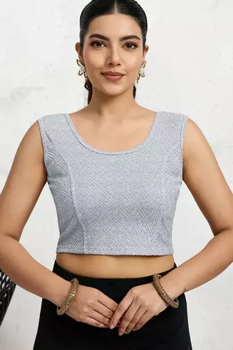 Polyester elastane zari stretchable sleeveless ready to wear blouse for women