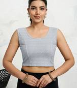 Polyester elastane zari stretchable sleeveless ready to wear blouse for women