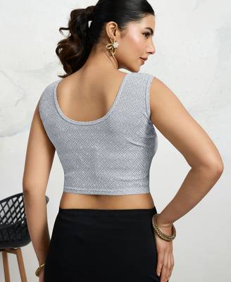 Polyester elastane zari stretchable sleeveless ready to wear blouse for women 2