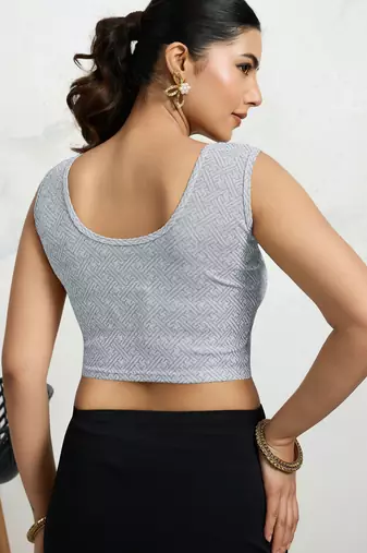 Polyester elastane zari stretchable sleeveless ready to wear blouse for women