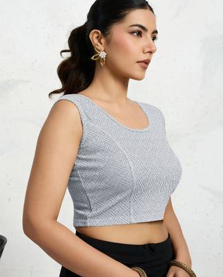 Polyester elastane zari stretchable sleeveless ready to wear blouse for women 3