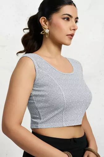 Polyester elastane zari stretchable sleeveless ready to wear blouse for women