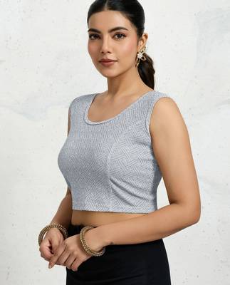 Polyester elastane zari stretchable sleeveless ready to wear blouse for women 4
