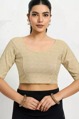 Polyester elastane zari stretchable half sleeve ready to wear blouse for women