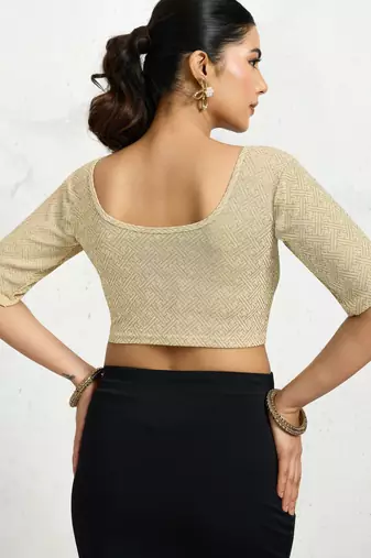 Polyester elastane zari stretchable half sleeve ready to wear blouse for women