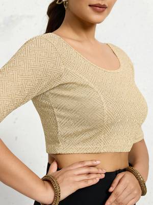Polyester elastane zari stretchable half sleeve ready to wear blouse for women 3