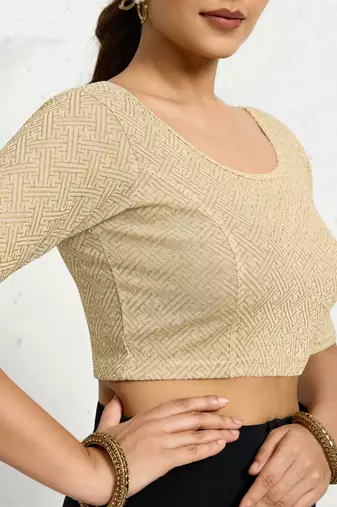 Polyester elastane zari stretchable half sleeve ready to wear blouse for women