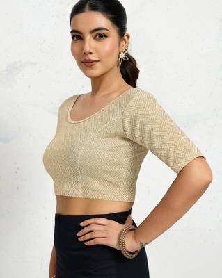 Polyester elastane zari stretchable half sleeve ready to wear blouse for women 4