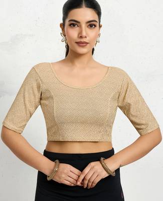 Polyester elastane zari stretchable half sleeve ready to wear blouse for women 1