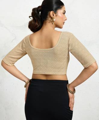 Polyester elastane zari stretchable half sleeve ready to wear blouse for women 2