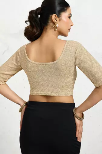 Polyester elastane zari stretchable half sleeve ready to wear blouse for women