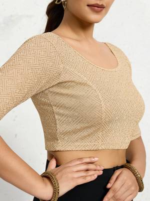 Polyester elastane zari stretchable half sleeve ready to wear blouse for women 3