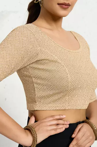 Polyester elastane zari stretchable half sleeve ready to wear blouse for women