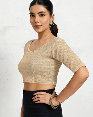 Polyester elastane zari stretchable half sleeve ready to wear blouse for women 4