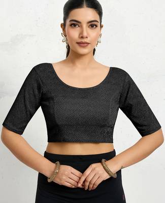 Polyester elastane zari stretchable half sleeve ready to wear blouse for women 1