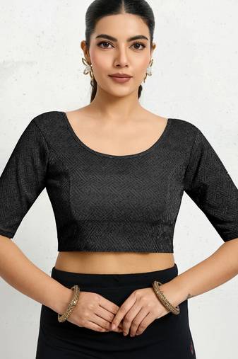 Polyester elastane zari stretchable half sleeve ready to wear blouse for women