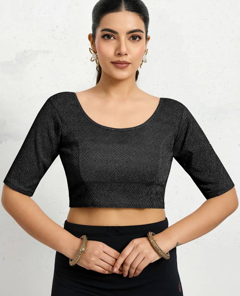 Polyester elastane zari stretchable half sleeve ready to wear blouse for women