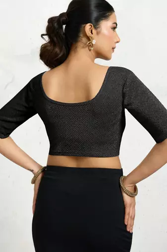 Polyester elastane zari stretchable half sleeve ready to wear blouse for women