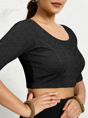 Polyester elastane zari stretchable half sleeve ready to wear blouse for women 3