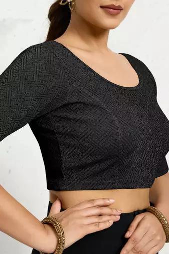 Polyester elastane zari stretchable half sleeve ready to wear blouse for women