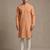 Light orange woven textured khadi cotton straight mandarin collar men's kurta