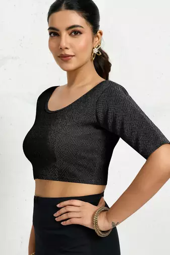 Polyester elastane zari stretchable half sleeve ready to wear blouse for women