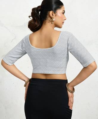 Polyester elastane zari stretchable half sleeve ready to wear blouse for women 2