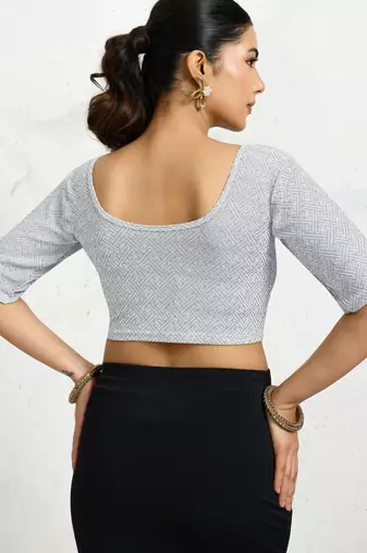Polyester elastane zari stretchable half sleeve ready to wear blouse for women