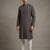 Black floral digital print art silk mandarin collar men's kurta