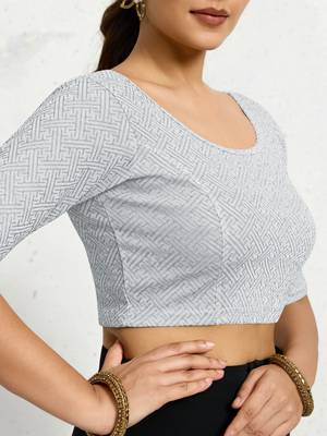 Polyester elastane zari stretchable half sleeve ready to wear blouse for women 3