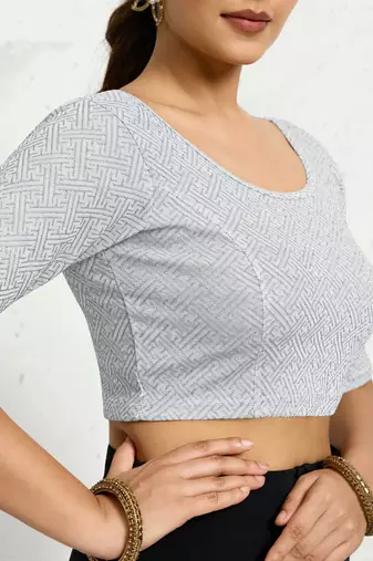 Polyester elastane zari stretchable half sleeve ready to wear blouse for women