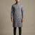 Grey digital printed faux silk blend mandarin collar straight men's kurta