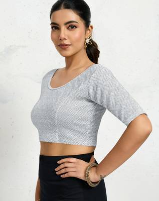 Polyester elastane zari stretchable half sleeve ready to wear blouse for women 4
