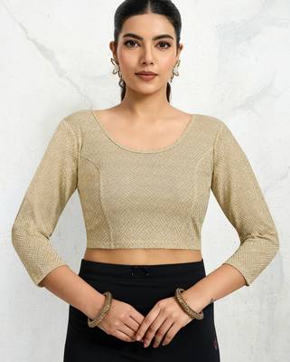 Polyester elastane zari stretchable elbow sleeve ready to wear blouse for women 1