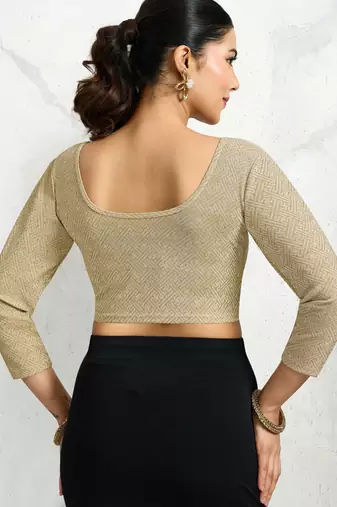 Polyester elastane zari stretchable elbow sleeve ready to wear blouse for women