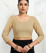 Polyester elastane zari stretchable elbow sleeve ready to wear blouse for women