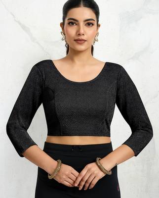 Polyester elastane zari stretchable elbow sleeve ready to wear blouse for women 1