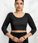 Polyester elastane zari stretchable elbow sleeve ready to wear blouse for women